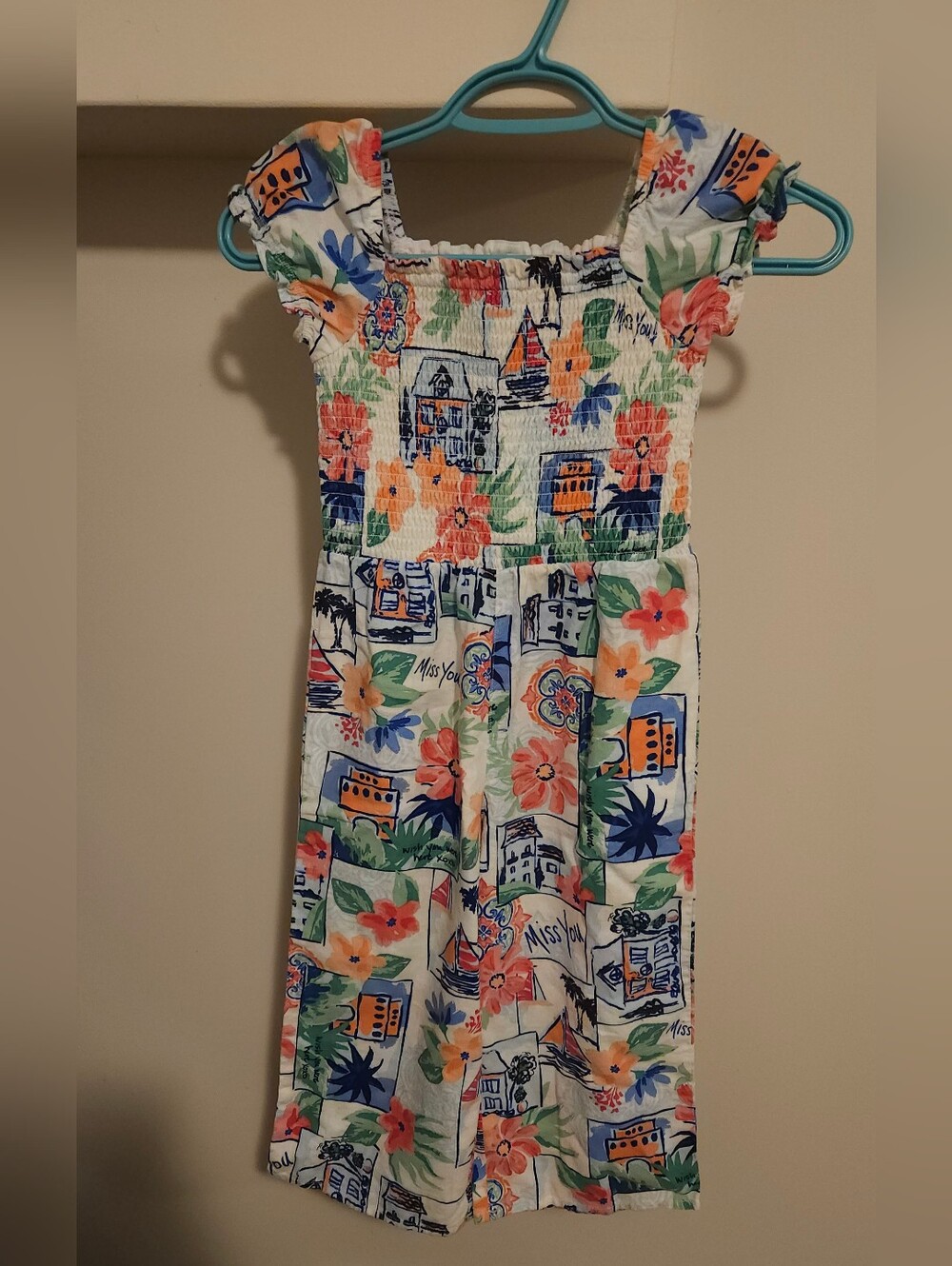 Gymboree White Girls Jumpsuit with Coral & Navy Accents, Vacation Vibes!  Size 6